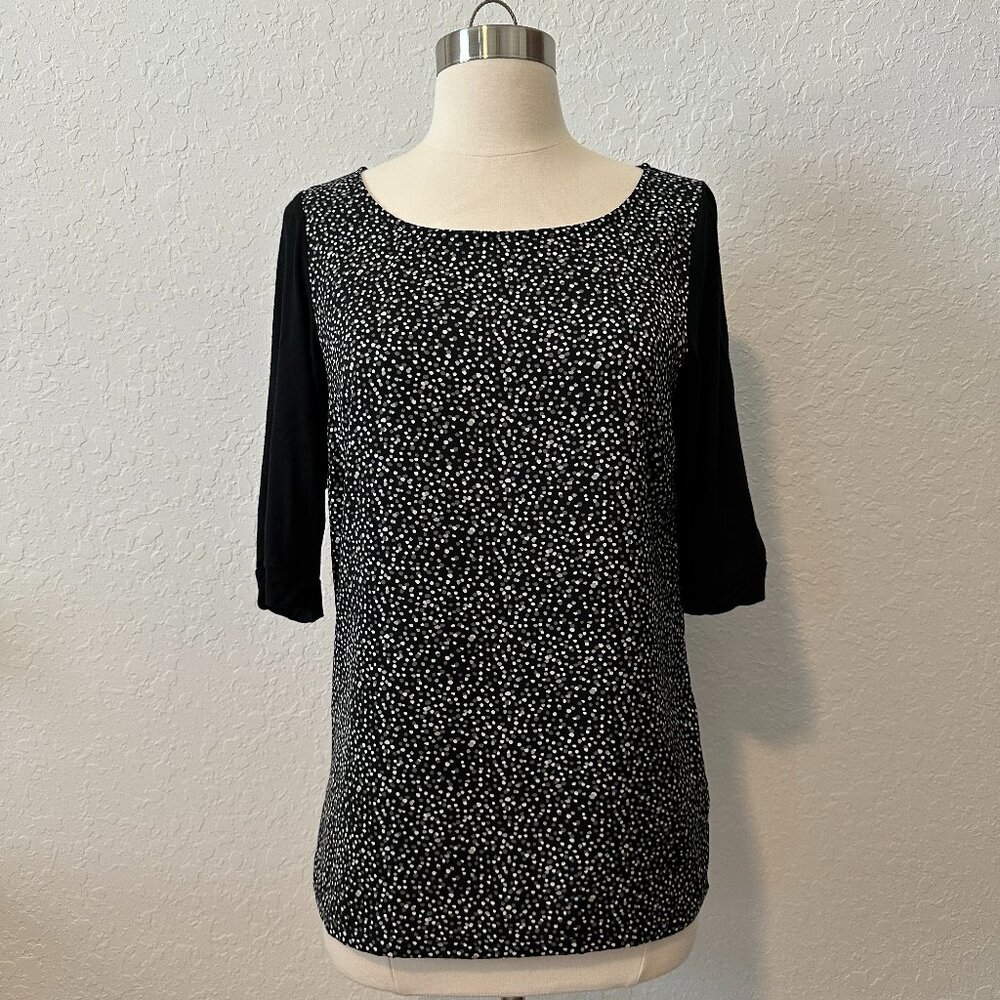 The Limited Small Tall Mixed Media Elbow Sleeve Blouse Polka Dot Color Block
